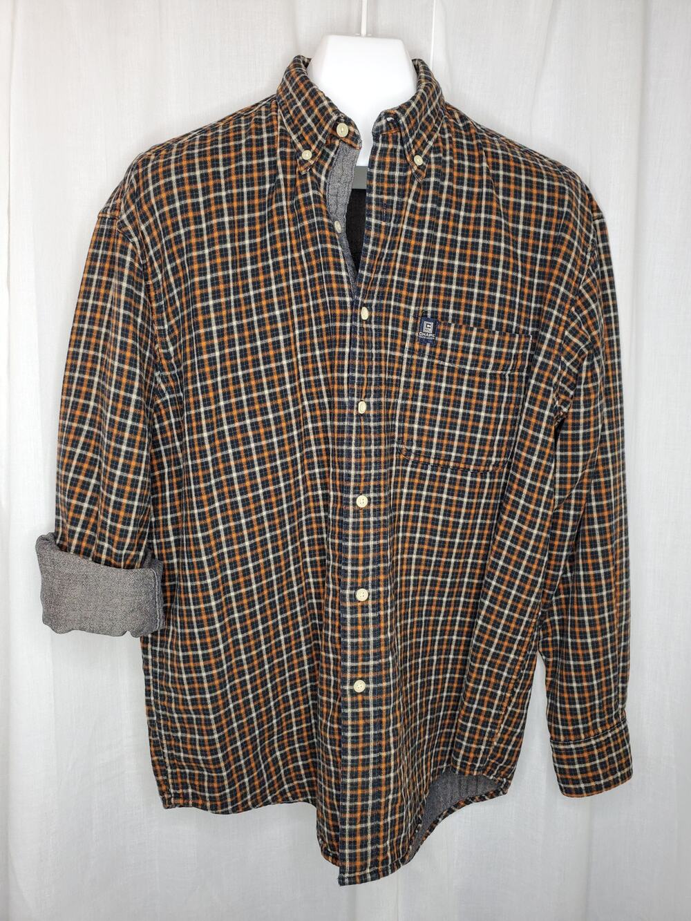 Chaps Plaid Chambray Lined Button Down, L